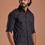 Blueberry Hunting Style Cotton Printed Shirt | Premium Men's Sportswear | Classic Outdoor Design | Comfortable Cotton Fabric | Size 36-44